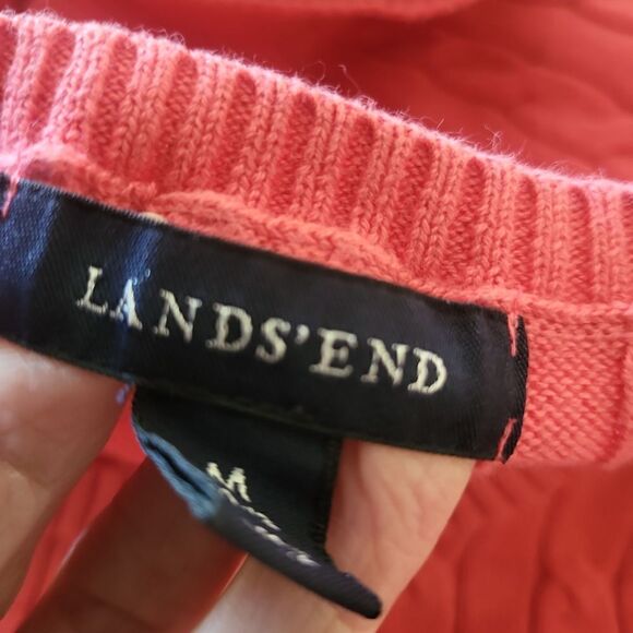 Lands End 100% cotton melon color cable knit sweater - Picture 6 of 7